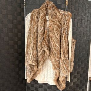 525 America Rabbit Fur Tan Waterfall Cardigan